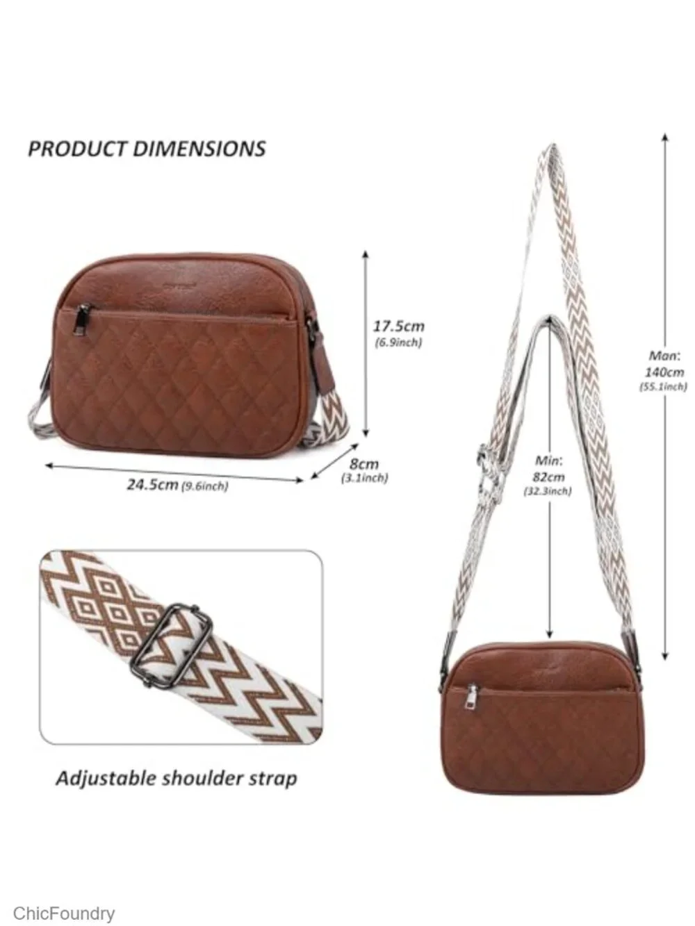 Quilted Faux Leather Crossbody Purse with Adjustable Strap